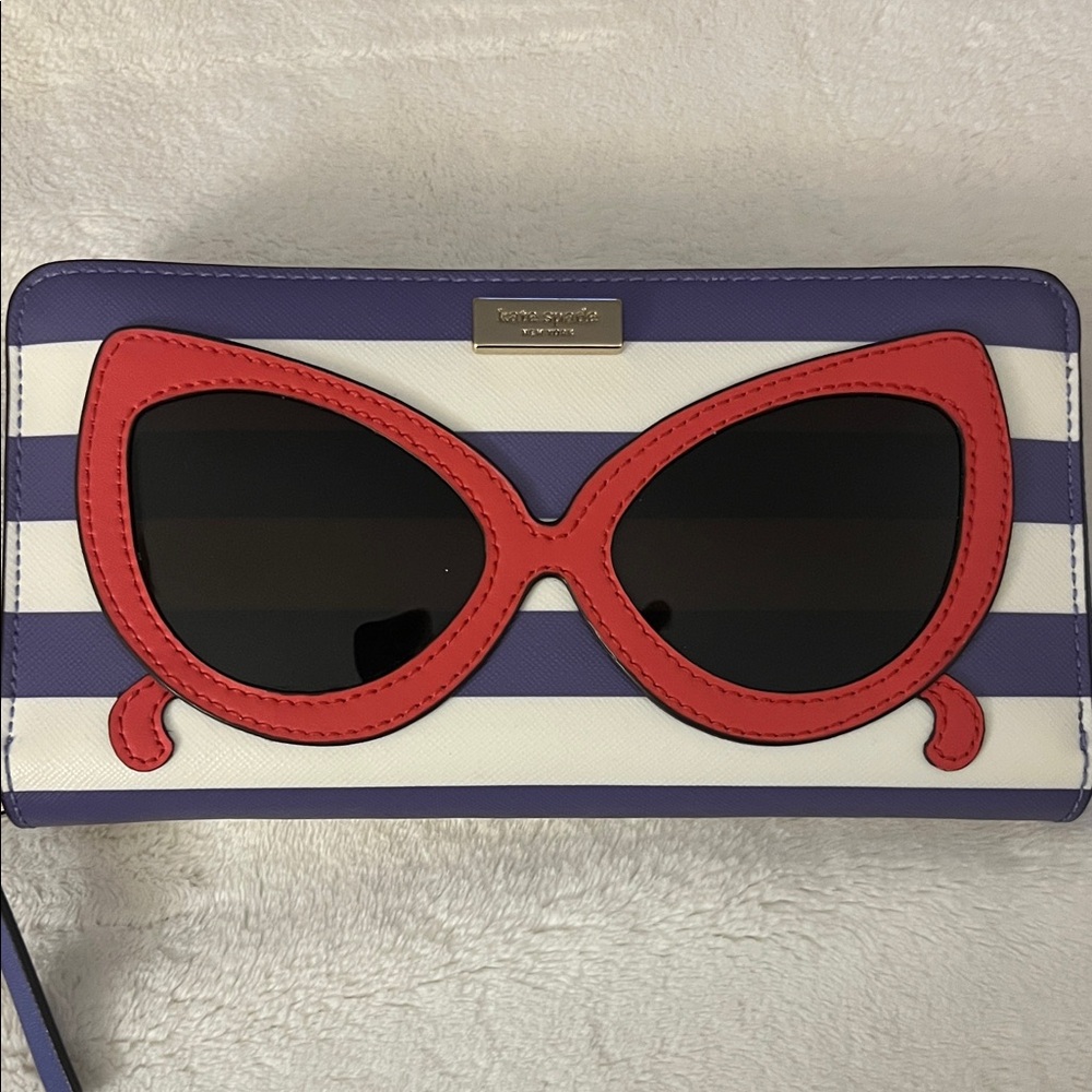 Kate Spade Purple Striped Wallet with Red Sunglasses Accent